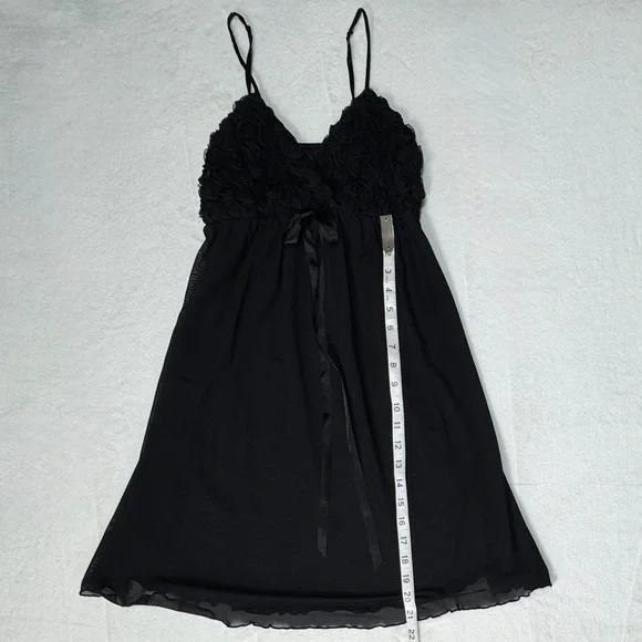 Vintage Y2K La Vie En Rose Rosette & Black Mesh Sheer Babydoll Teddy Size M - Picture 8 of 9